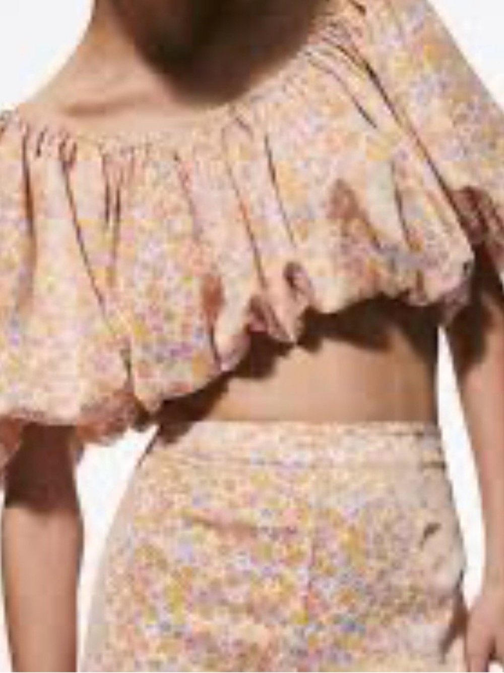 ZARA Printed Satin Effect Puff-Sleeve Off-The-Shoulder Crop Top Small - Picture 3 of 15